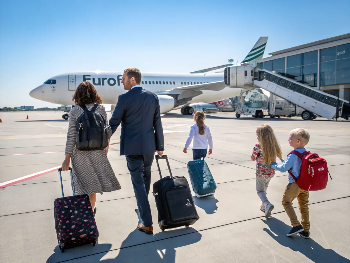 A vibrant image showcasing a diverse group of travelers happily boarding a modern airplane, emphasizing the excitement and ease of starting a journey with ExpediaWorld.